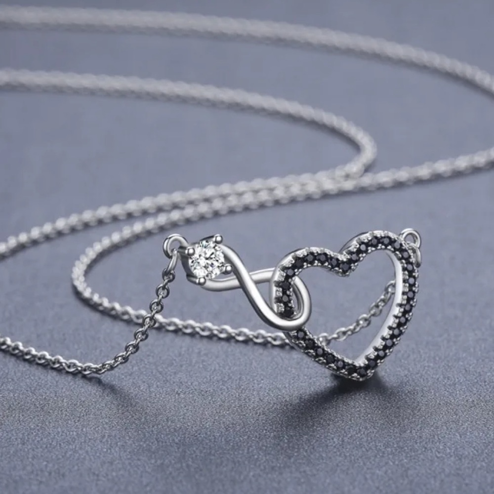 Sterling Silver Heart Infinity Love Diamonds Pendant Necklace